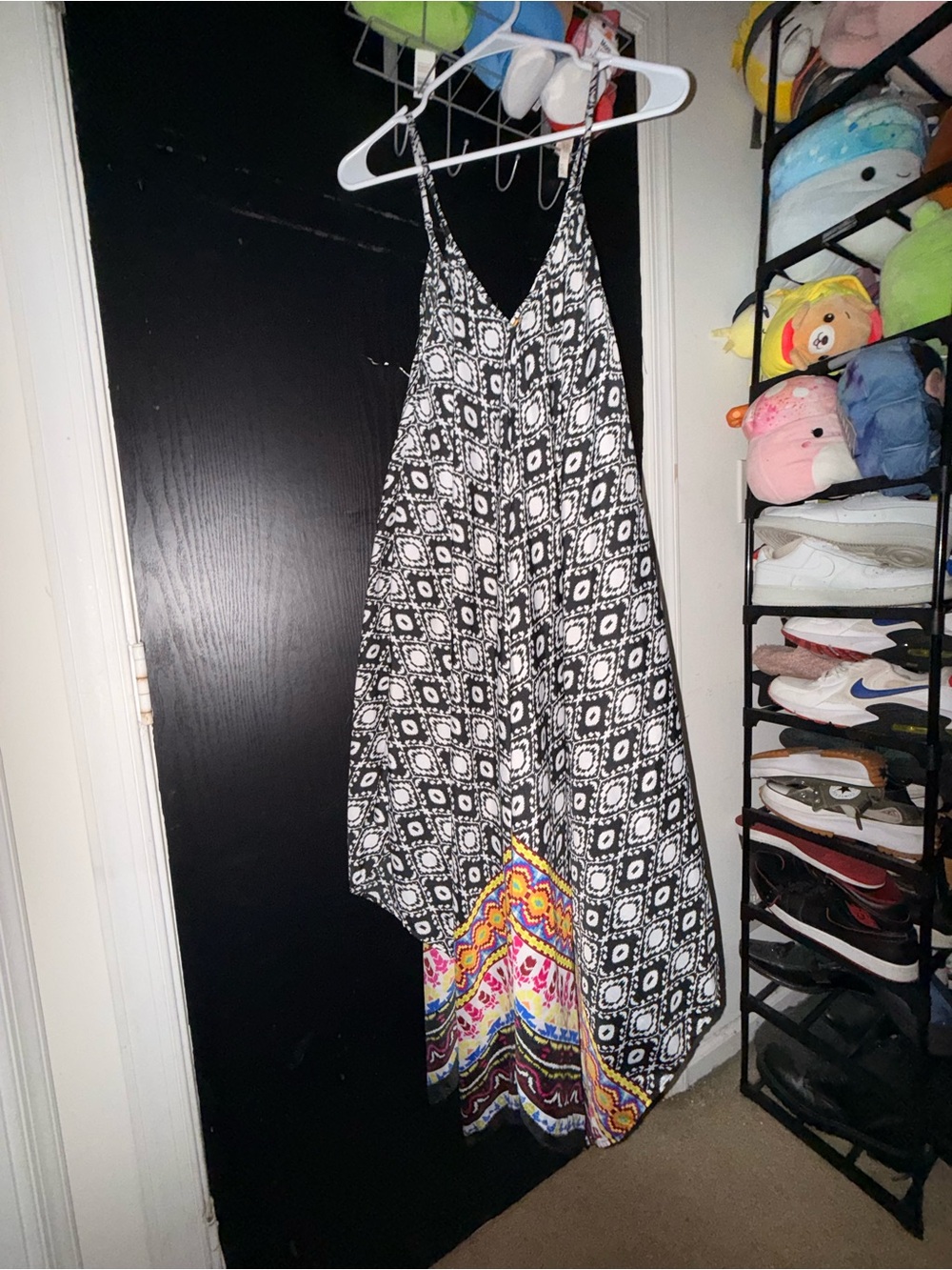 Magic Black & White Printed High-Low Sundress with Multicolor Hem